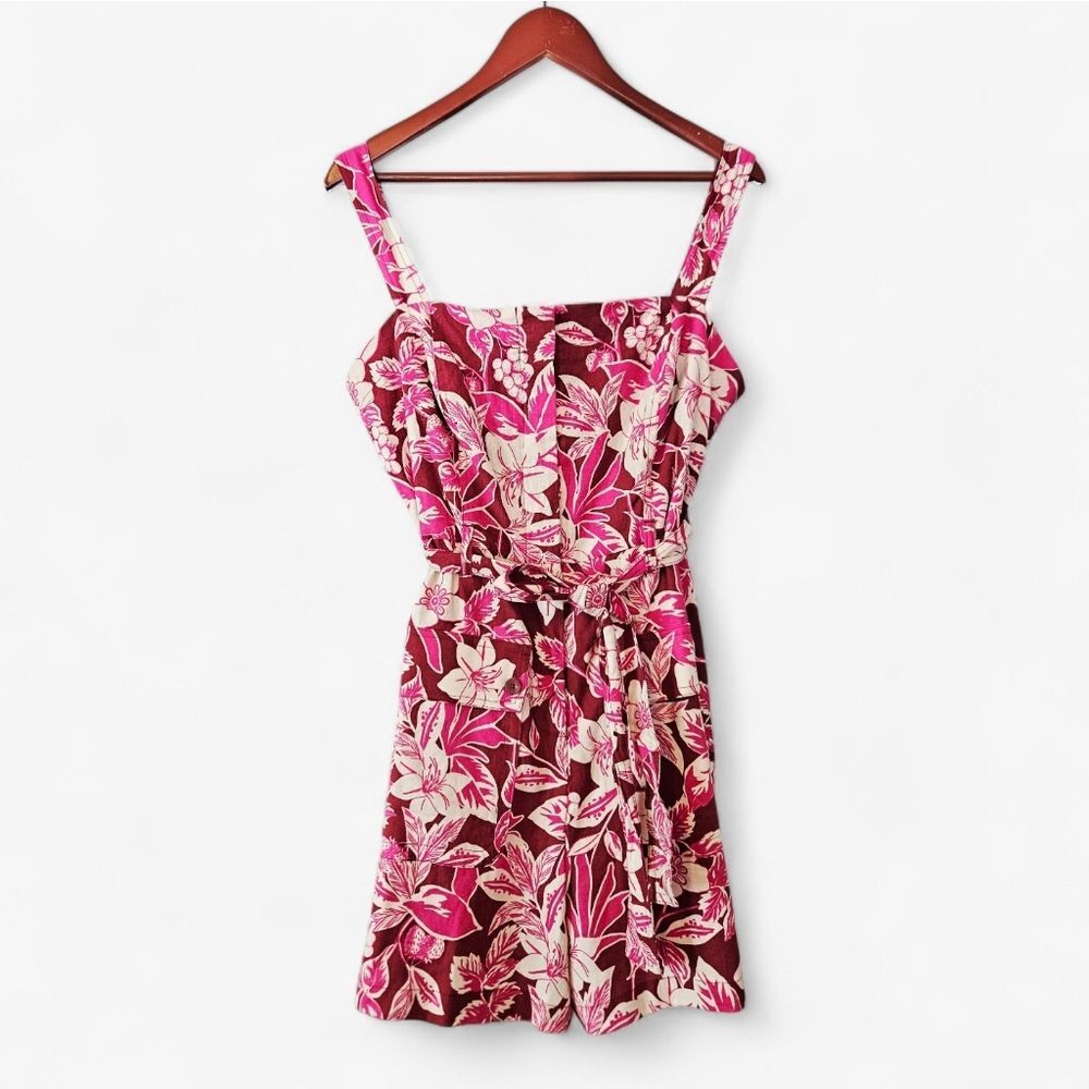 NWT Anthropologie Belle Vere Linen Tropical Floral Belted Romper Jumpsuit 12
